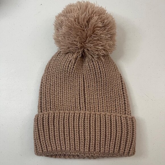 Steve Madden Womens Tan Knit Beanie With Pom, One Size - Picture 2 of 7